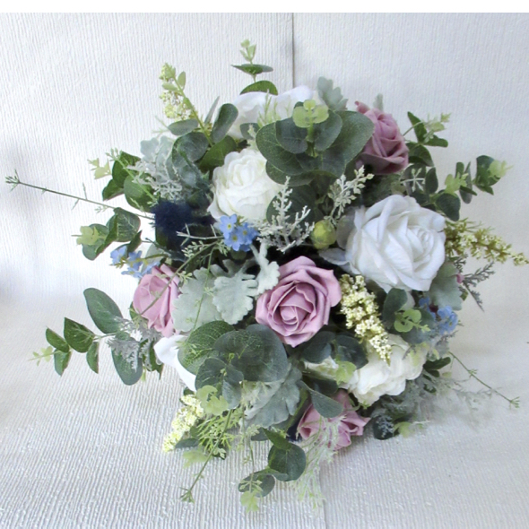 Large Dusky Pink, White, Ivory & Blue Rustic Wedding Bouquet